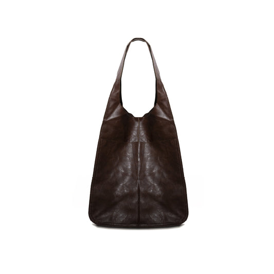Vintage Oversized Soft Leather Tote Bag – Large Capacity