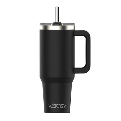 WATERSY 40oz Black Insulated Tumbler with Handle, Lid, Straw