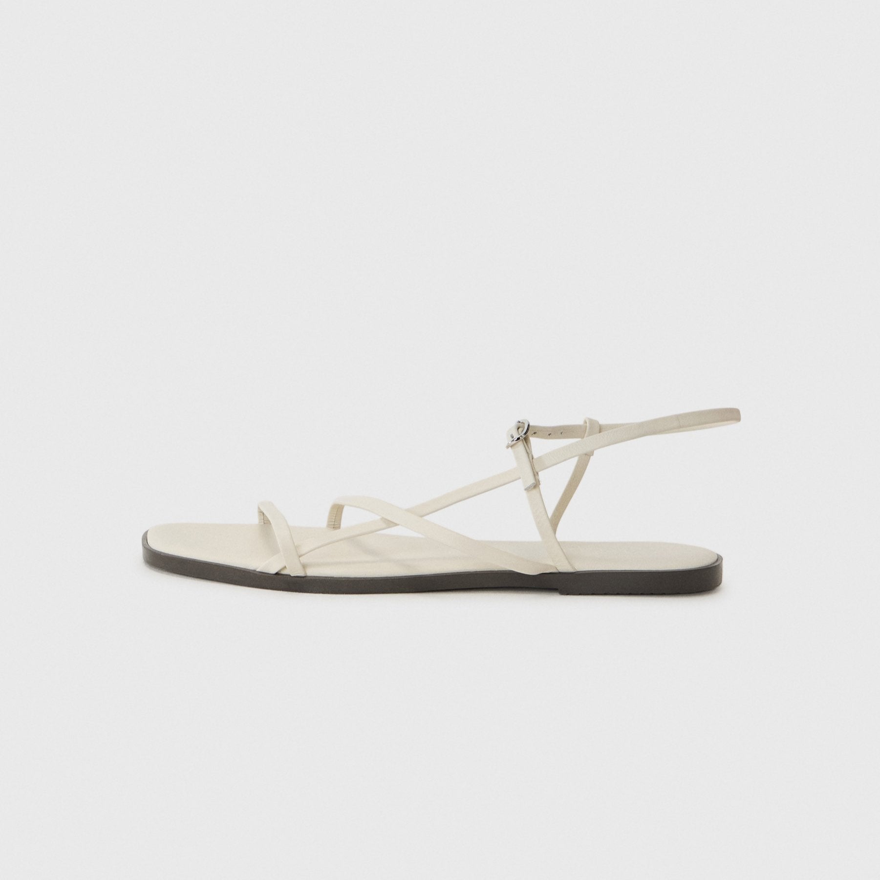 Zign Women's Off-White Leather Flat Strappy Sandals with Adjustable Buckle Chic