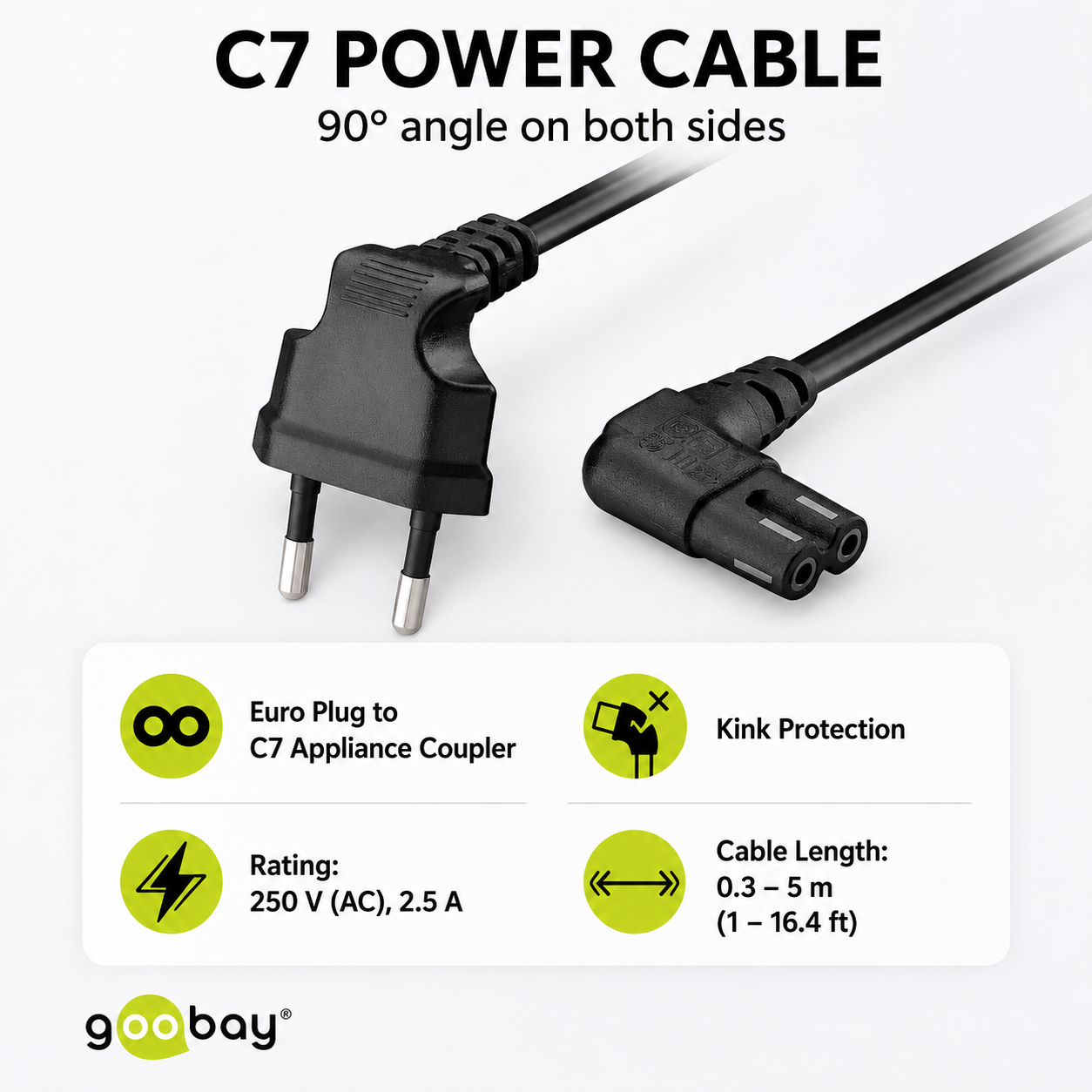 Goobay 97355 Euro Plug to C7 Power Cable 90°