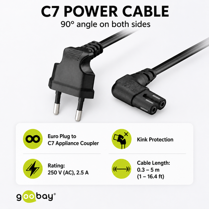Goobay 97355 Euro Plug to C7 Power Cable 90°