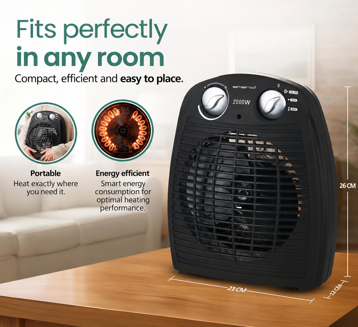 EMERIO FH-106737.2 Fan Heater 2000W Anthracite