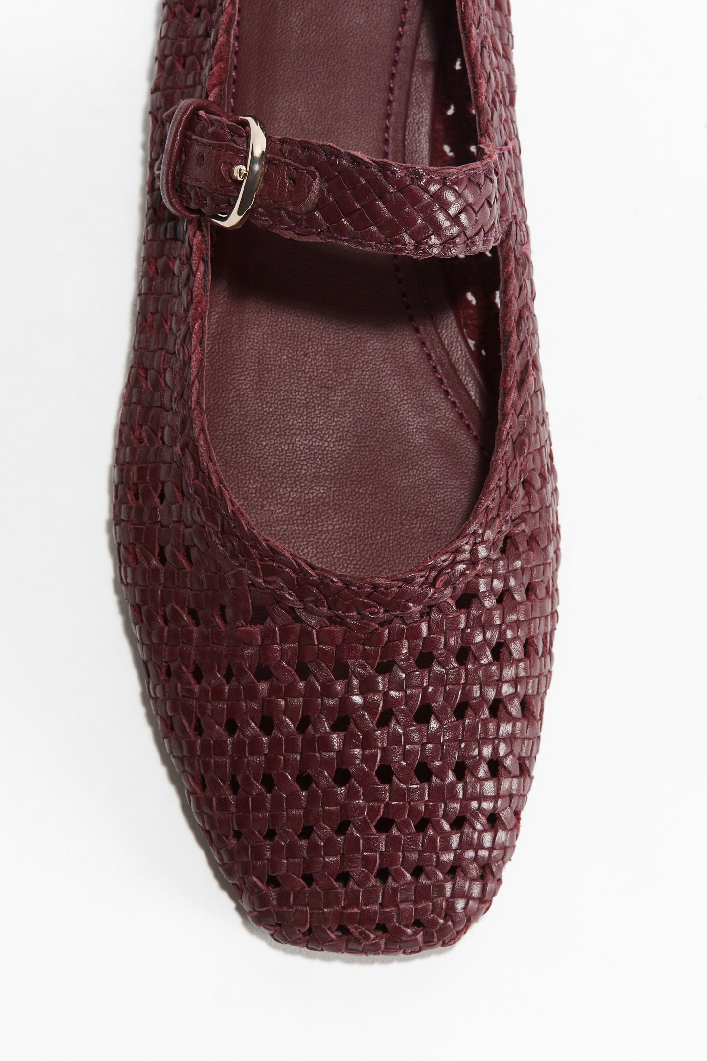 Elegant Burgundy Leather Mary Jane Flats for Women with Braided Design