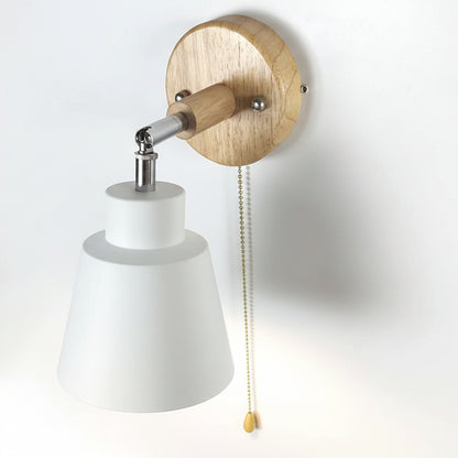 OMISHINE Pull Cord Wall Light with Rotatable Wooden Body E27 Indoor Lamp