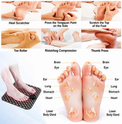 EMS Foot Massager Mat Portable USB 10 Modes 20 Intensities for Circulation Pain Relief