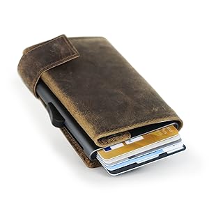 SecWal Modern Leather RFID Card Case with Coin Pocket
