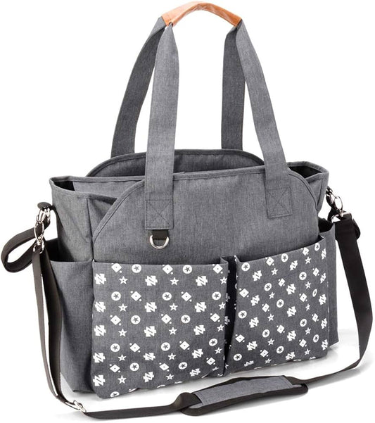 Versatile Grey Baby Stroller Travel Bag with Multiple Pockets.
