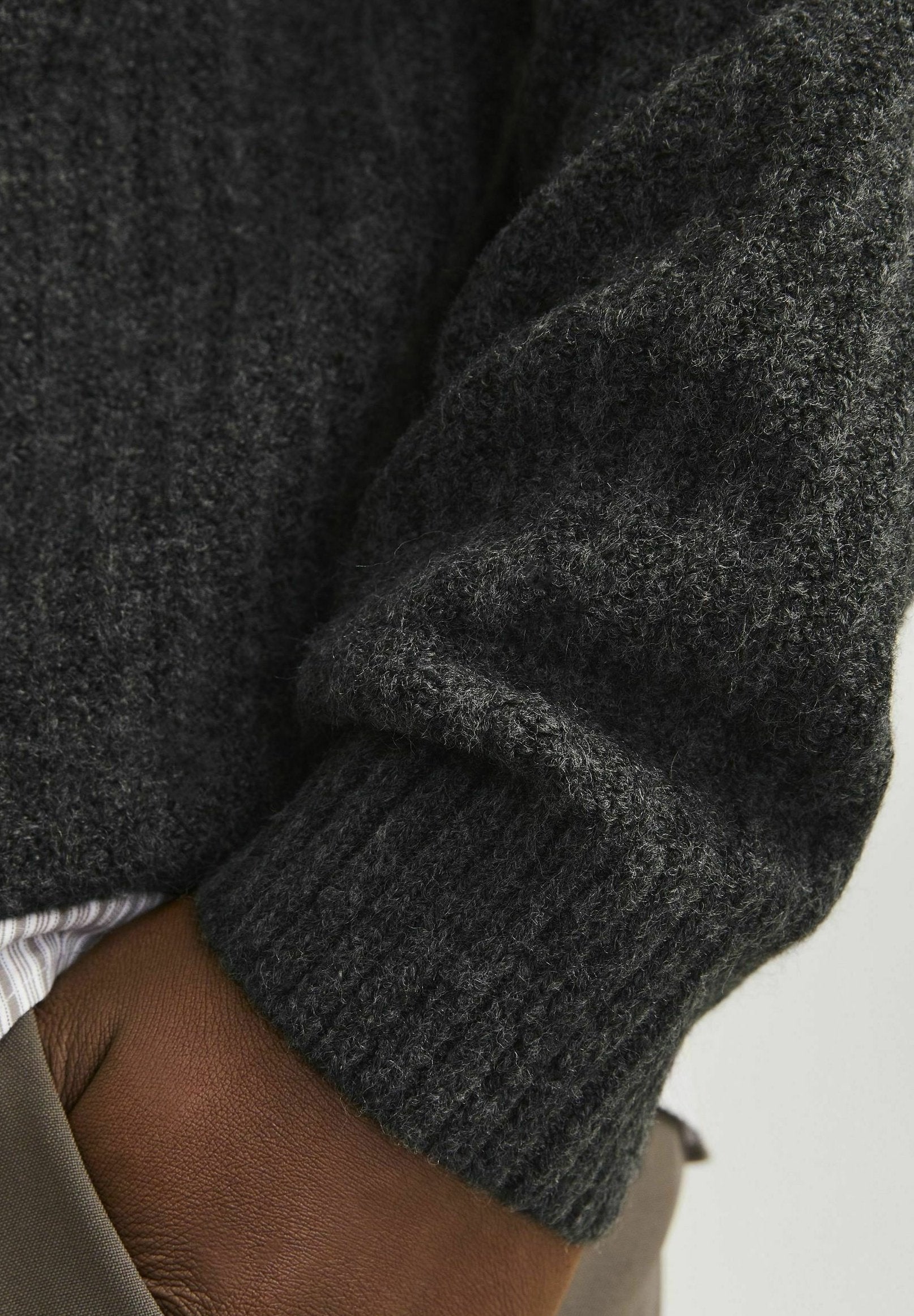 Jack & Jones PREMIUM Men's Dark Grey Melange Knit Crew Neck Jumper