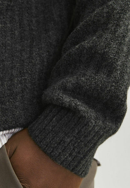 Jack & Jones PREMIUM Men's Dark Grey Melange Knit Crew Neck Jumper