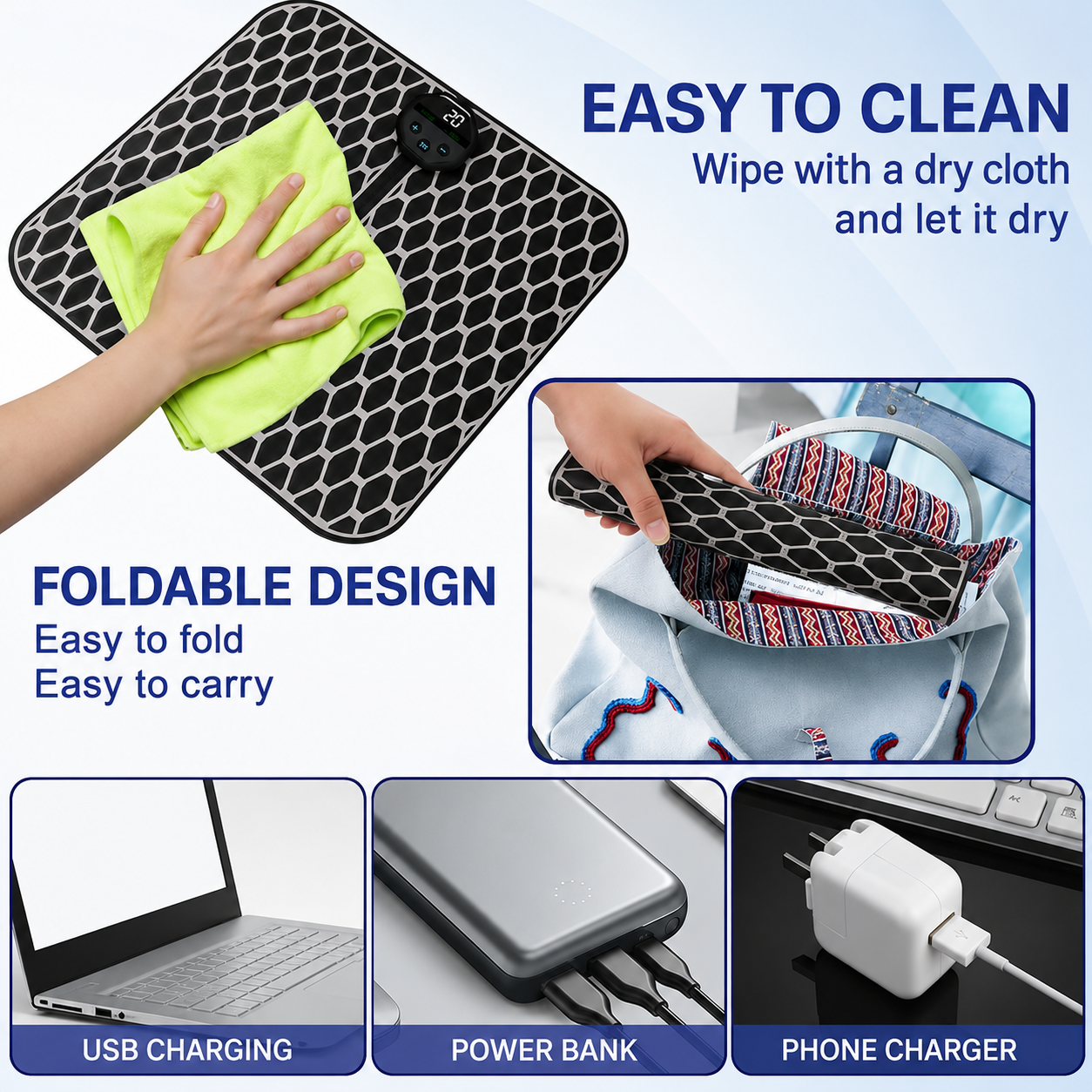 EMS Foot Massager Mat Portable USB 10 Modes 20 Intensities for Circulation Pain Relief