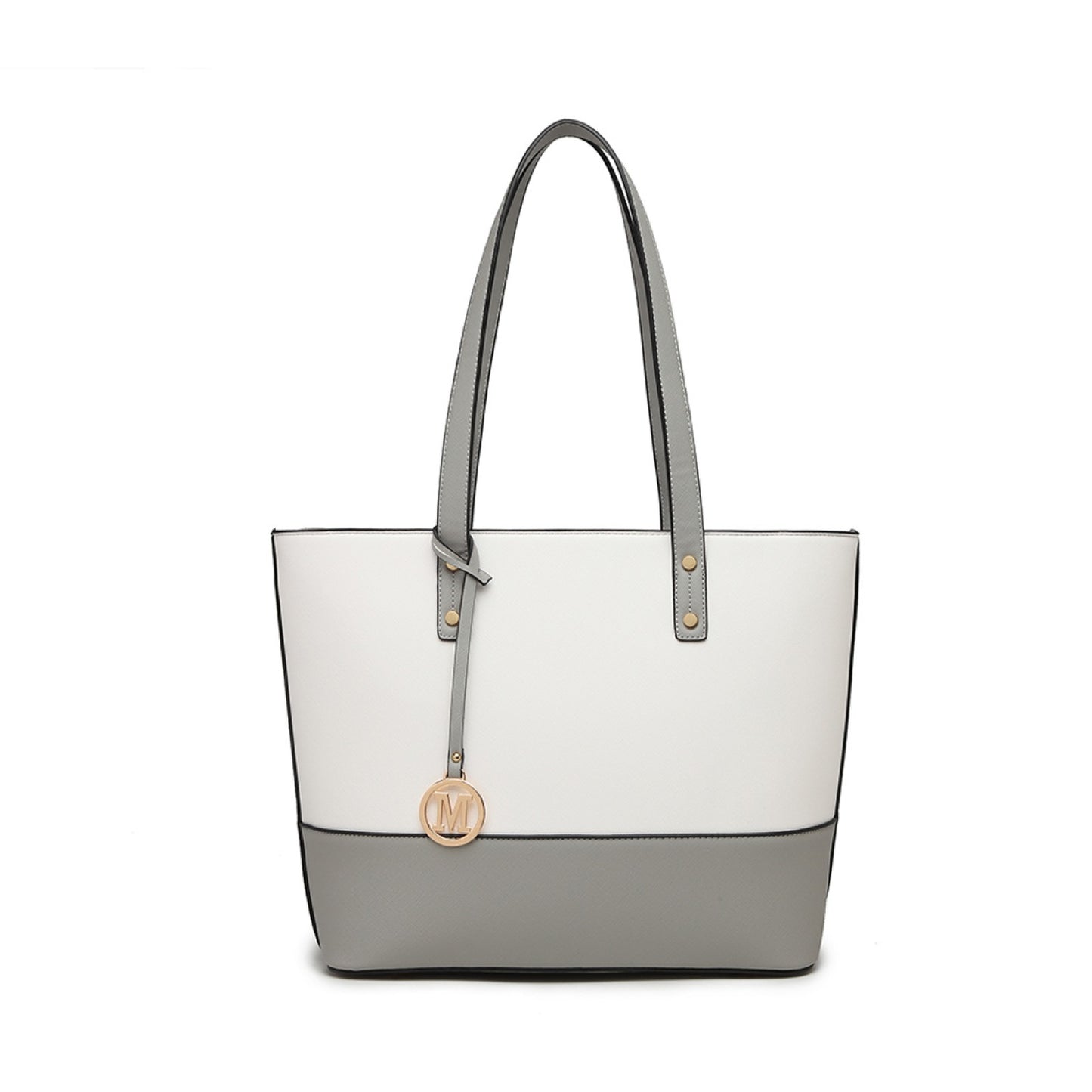 Miss Lulu Elegant 3-Piece Faux Leather Tote Bag Set Grey White