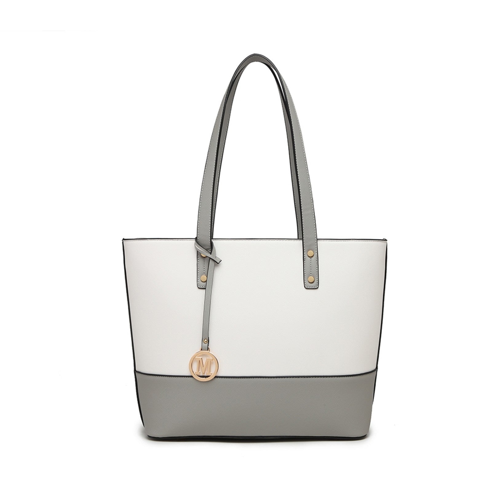 Miss Lulu Elegant 3-Piece Faux Leather Tote Bag Set Grey White