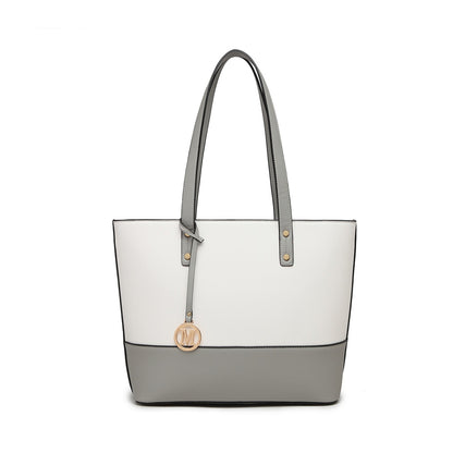 Miss Lulu Elegant 3-Piece Faux Leather Tote Bag Set Grey White