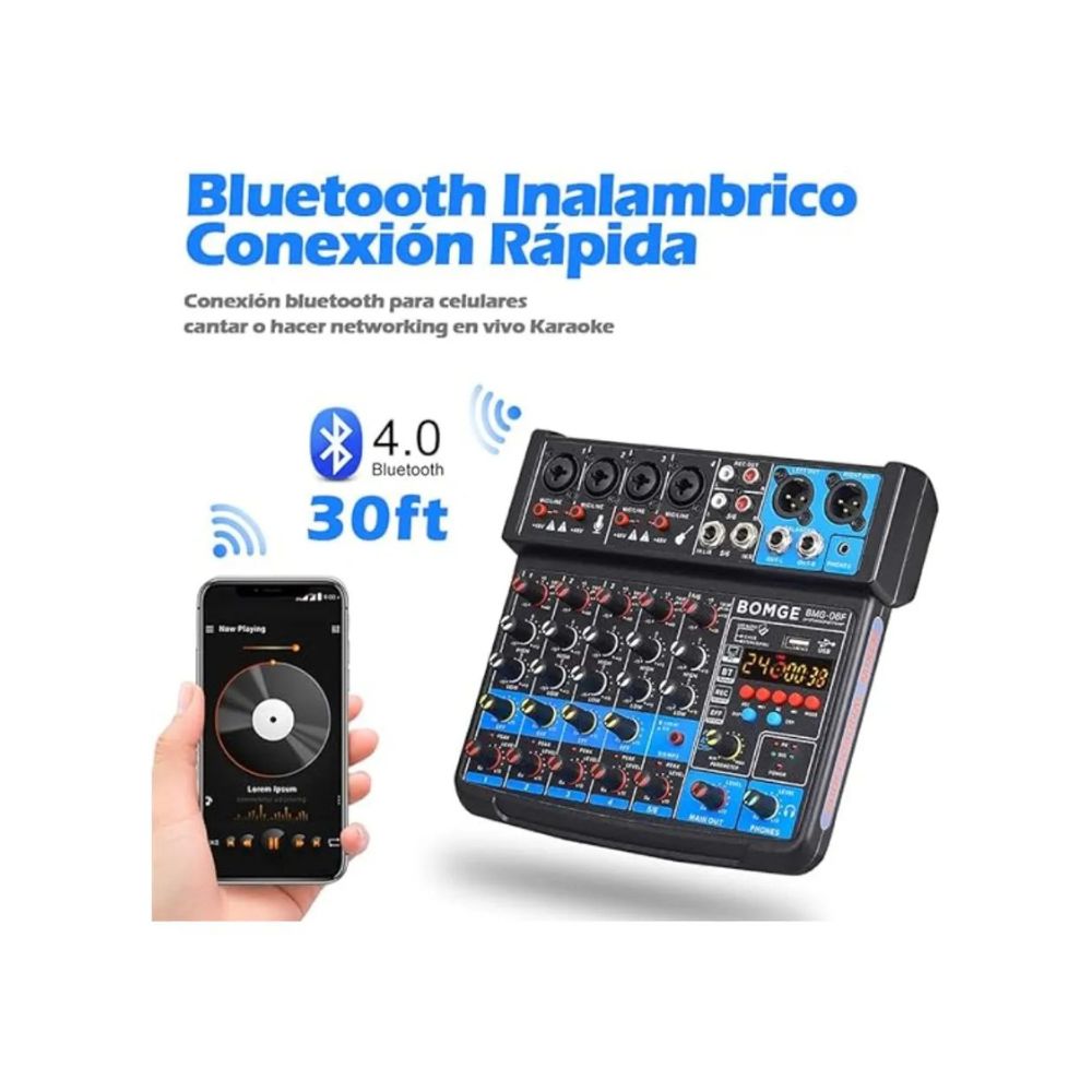 BOMGE 6 Channel Audio Mixer with USB Bluetooth Phantom Power