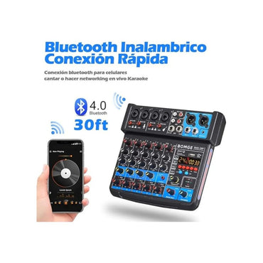 BOMGE 6 Channel Audio Mixer with USB Bluetooth Phantom Power