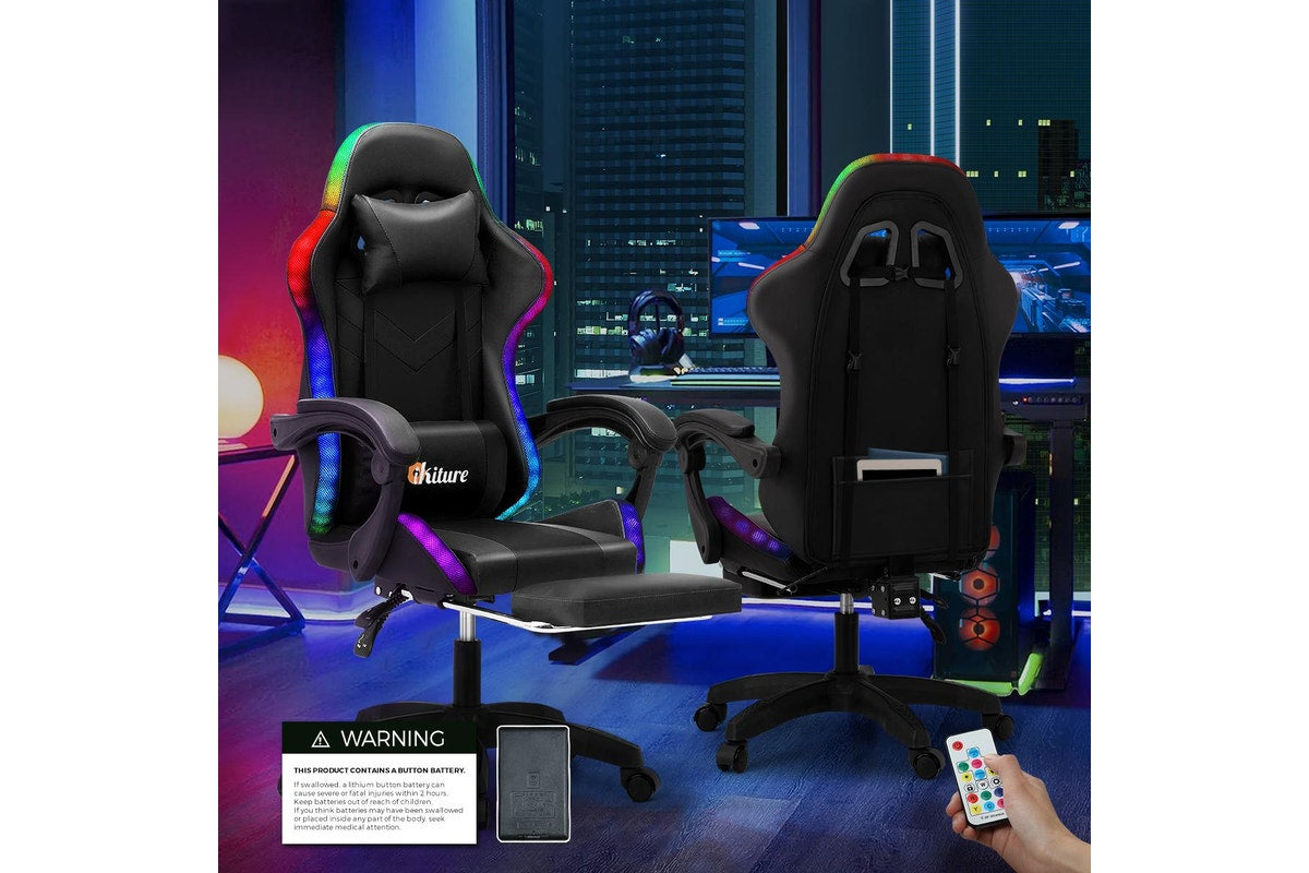 Oikiture RGB LED Gaming Massage Chair with 8-Point Support