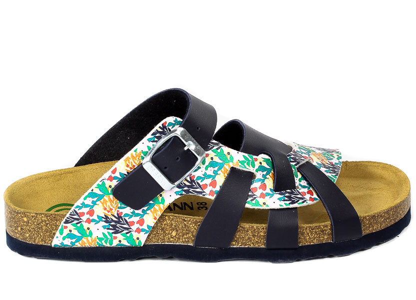 Brinkmann Women's Flat Floral Buckle Comfort Slides - Stylish Summer Footwear