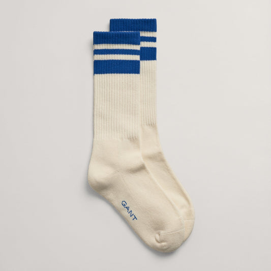 GANT Lapis Blue Combed Cotton Blend Sport Socks with Contrast Stripes