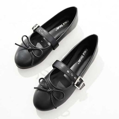 Public Desire Madelyn Black Faux-Leather Ballet Flats with Adjustable Buckle Strap