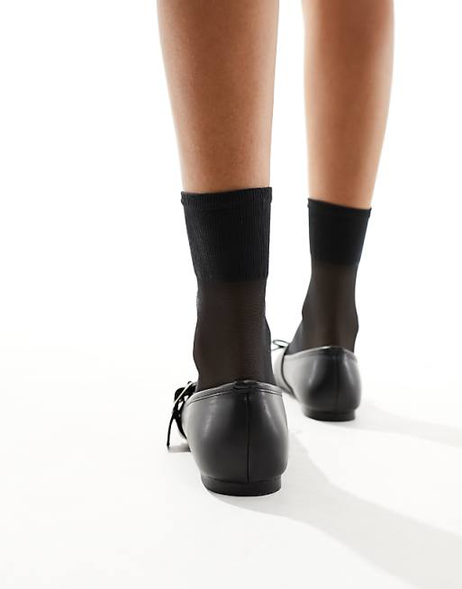 Public Desire Madelyn Black Faux-Leather Ballet Flats with Adjustable Buckle Strap