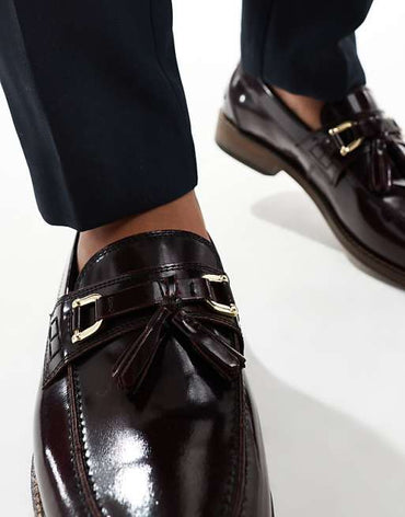 Men's Burgundy Leather Tassel Loafers: Classic Slip-On Dress Shoes