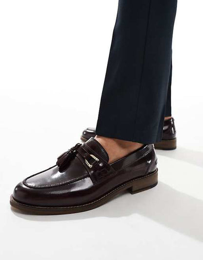 Men's Burgundy Leather Tassel Loafers: Classic Slip-On Dress Shoes