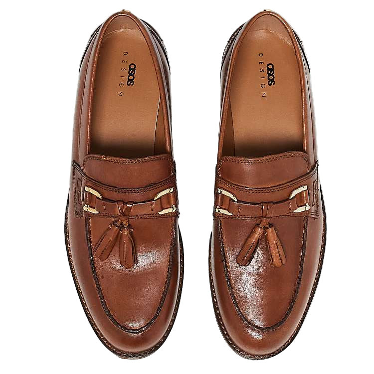 ASOS DESIGN Men's Premium Tan Leather Tassel Loafers - Classic Slip-On Style