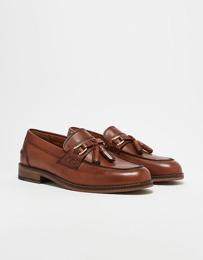 ASOS DESIGN Men's Premium Tan Leather Tassel Loafers - Classic Slip-On Style