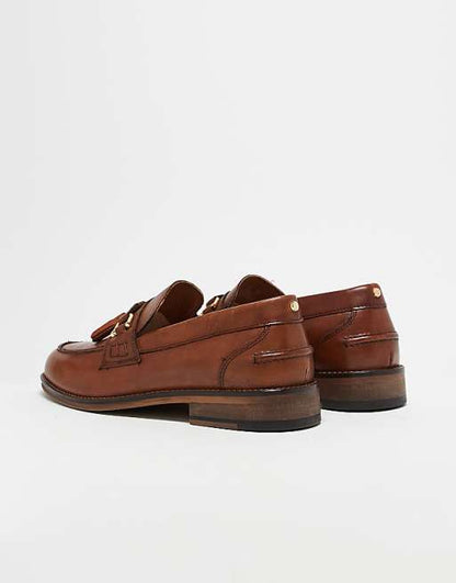 ASOS DESIGN Men's Premium Tan Leather Tassel Loafers - Classic Slip-On Style
