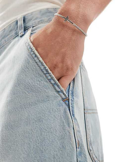 Bershka Skater Fit Light Blue Denim Jeans - Relaxed, Regular Rise, Comfortable