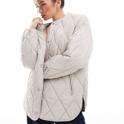 Pieces Women's Quilted Lightweight Grey Jacket - Versatile Mid-Season Layering