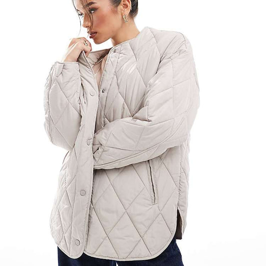 Pieces Women's Quilted Lightweight Grey Jacket - Versatile Mid-Season Layering
