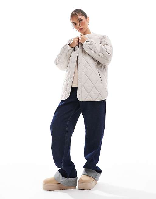 Pieces Women's Quilted Lightweight Grey Jacket - Versatile Mid-Season Layering