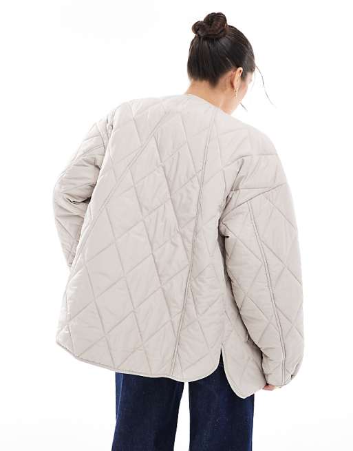 Pieces Women's Quilted Lightweight Grey Jacket - Versatile Mid-Season Layering