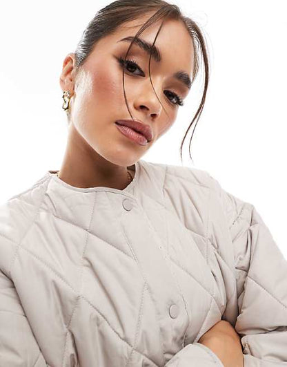 Pieces Women's Quilted Lightweight Grey Jacket - Versatile Mid-Season Layering