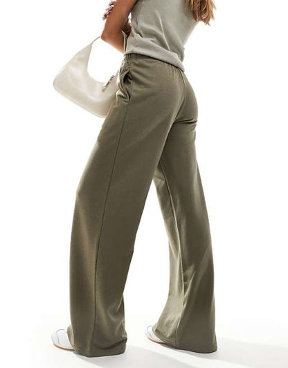 Stradivarius Women's Khaki Wide Leg Jogger Pants - Comfortable, Stylish, Casual