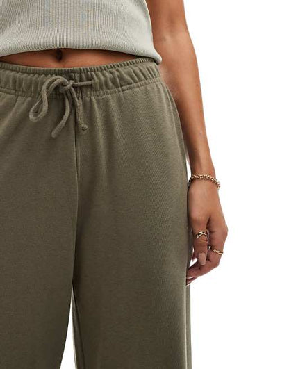 Stradivarius Women's Khaki Wide Leg Jogger Pants - Comfortable, Stylish, Casual