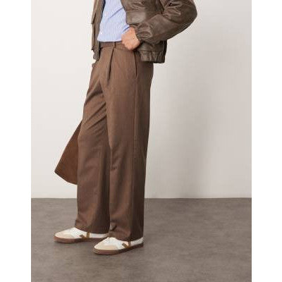 Men's ASOS DESIGN Smart Premium Brown Wide Leg Trousers with Double Pleats