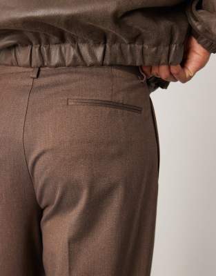 Men's ASOS DESIGN Smart Premium Brown Wide Leg Trousers with Double Pleats