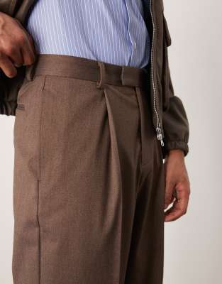 Men's ASOS DESIGN Smart Premium Brown Wide Leg Trousers with Double Pleats