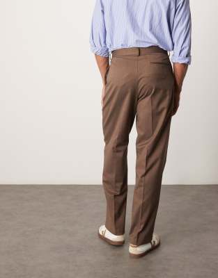 Men's ASOS DESIGN Smart Premium Brown Wide Leg Trousers with Double Pleats