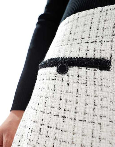 Morgan Women's Chic Long Sleeve Tweed Mini A-Line Dress with Contrast Pockets