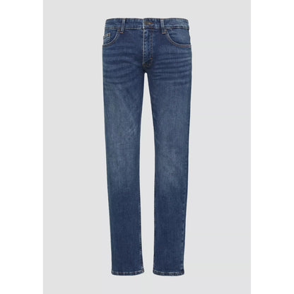 Men's Rick Slim Fit Blue Denim Jeans with Garment Wash Stretch Cotton