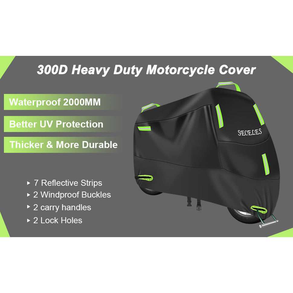 Seceles 300D Heavy Duty Waterproof Motorcycle Scooter Cover All-Season Protection