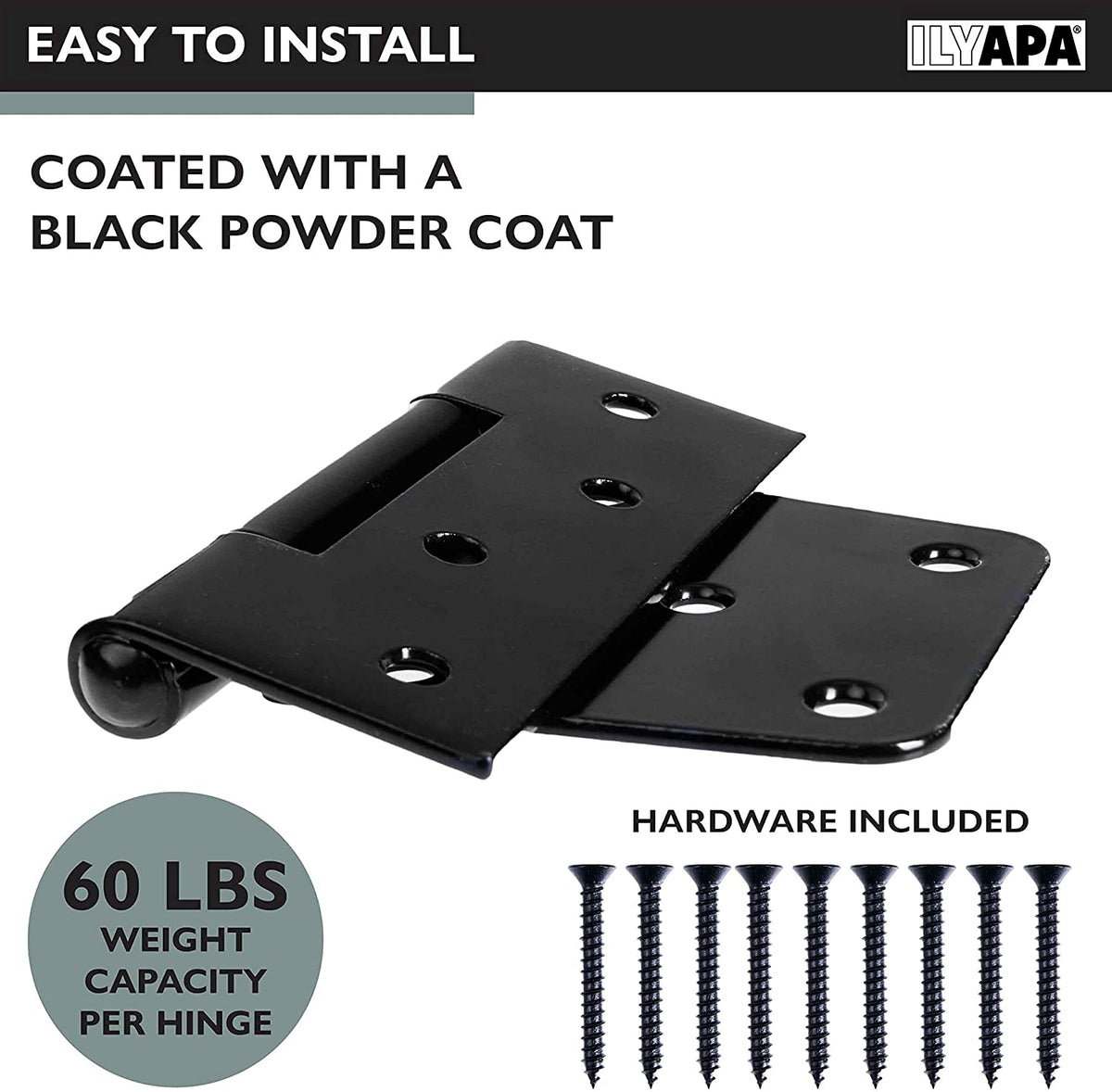 Ilyapa Heavy Duty Shed Door Hinges 4 Pack Black