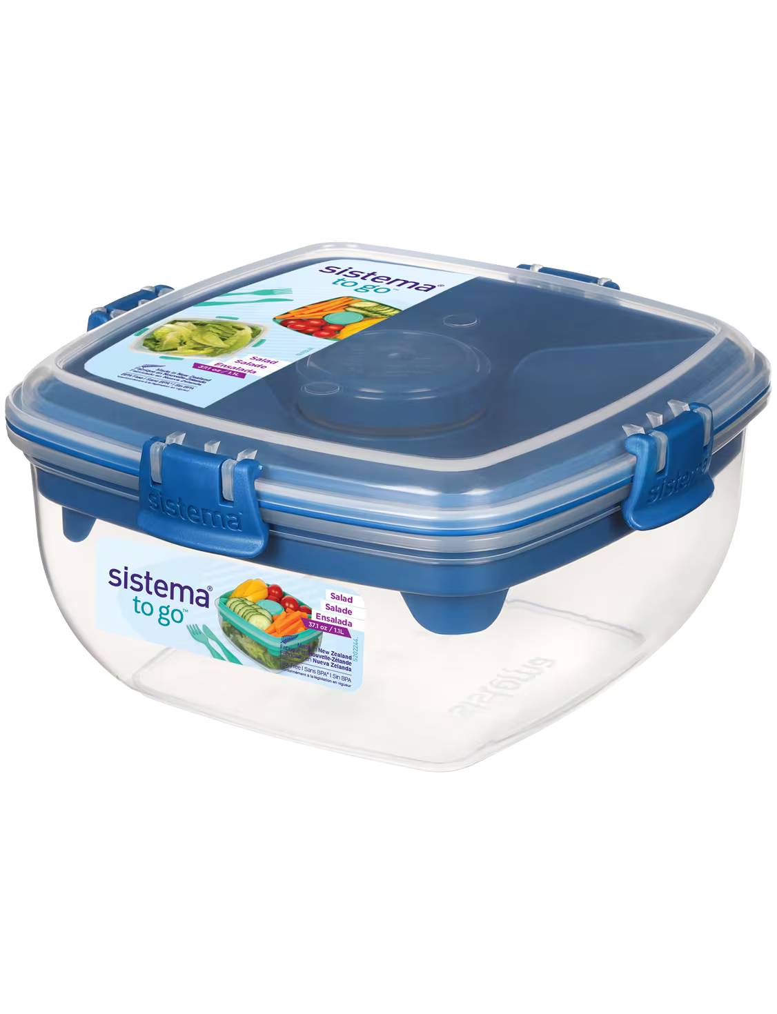 Sistema 1.1L Salad Bento Box, Divided Tray, With Fork & Knife