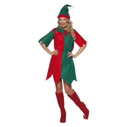 Festive Red and Green Elf Costume for Adults Size S