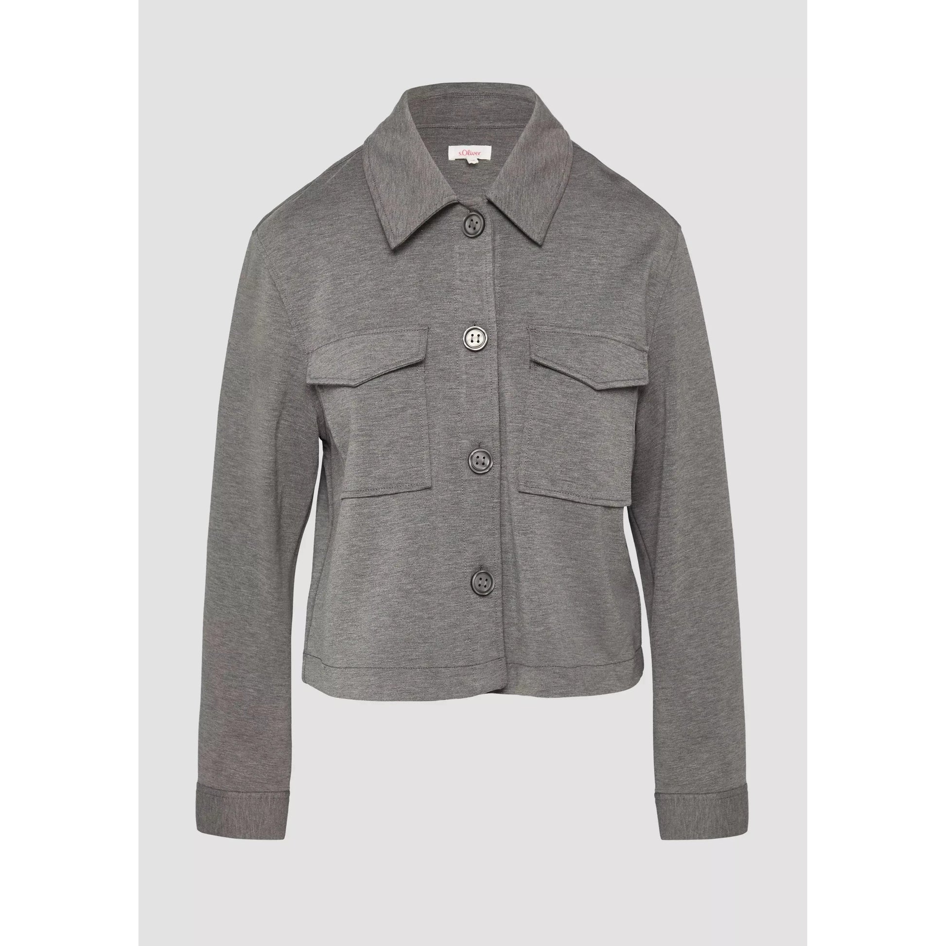 Mottled Interlock Jersey Light Jacket for Women - Casual Grey Button-Up