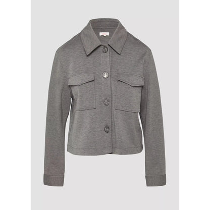 Mottled Interlock Jersey Light Jacket for Women - Casual Grey Button-Up
