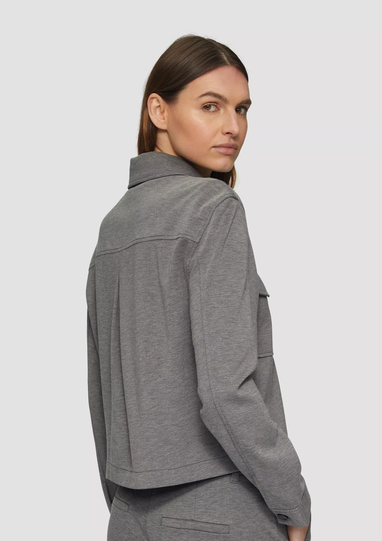 Mottled Interlock Jersey Light Jacket for Women - Casual Grey Button-Up